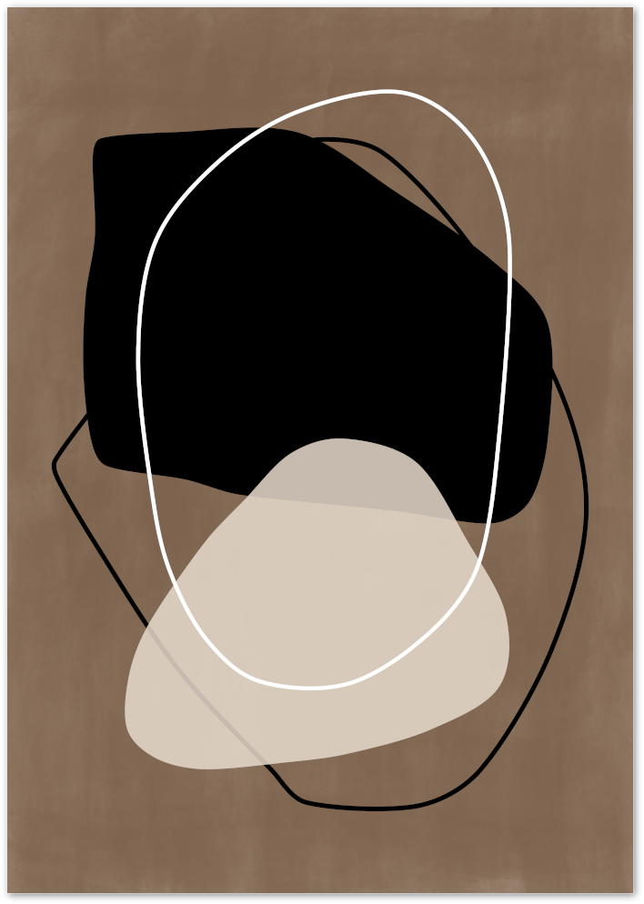 Posterux© | Earth Tones Abstract Poster - Brown & Black Line Art