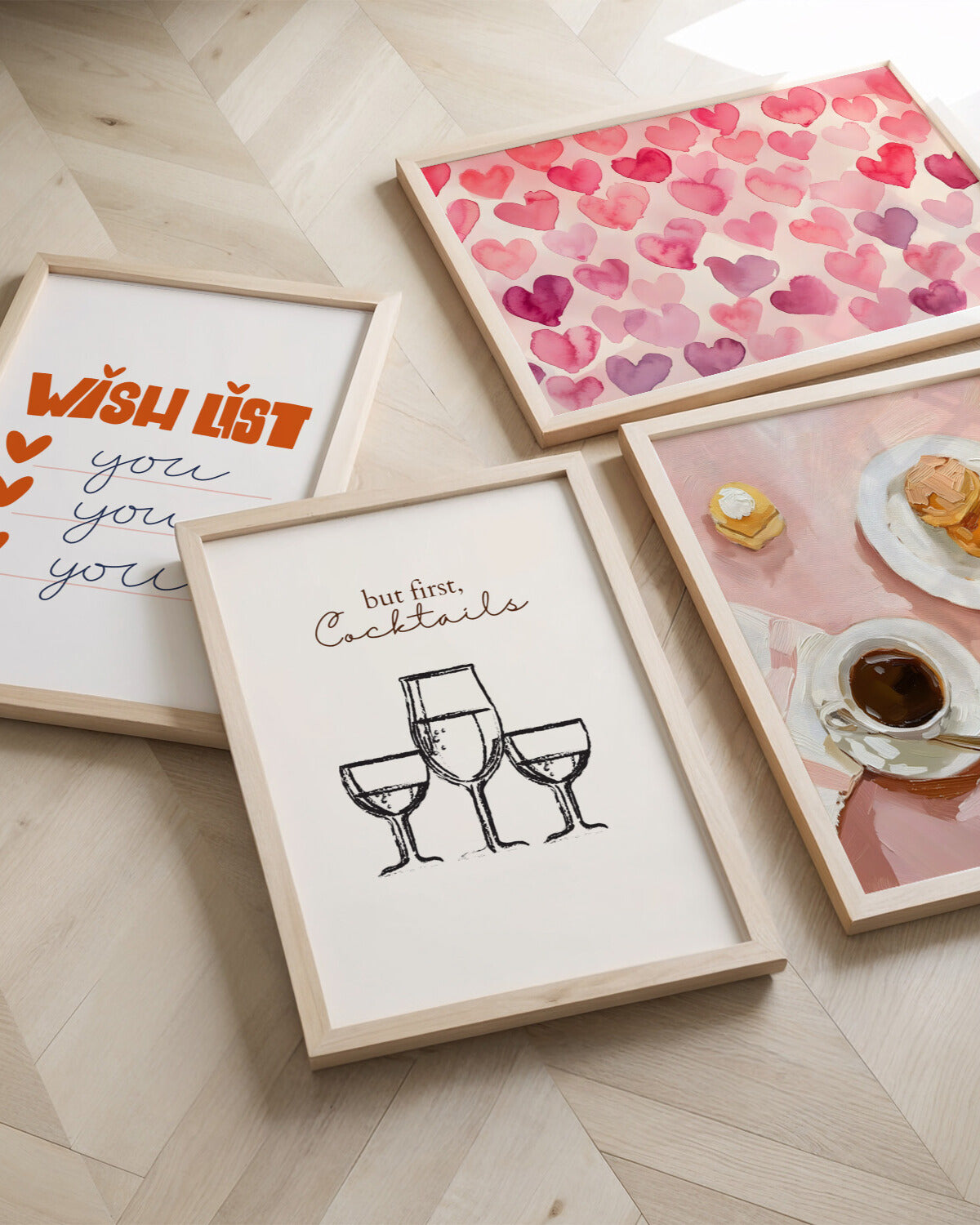 Posterux© | Pink Café Gallery Wall – Set of 4 Posters
