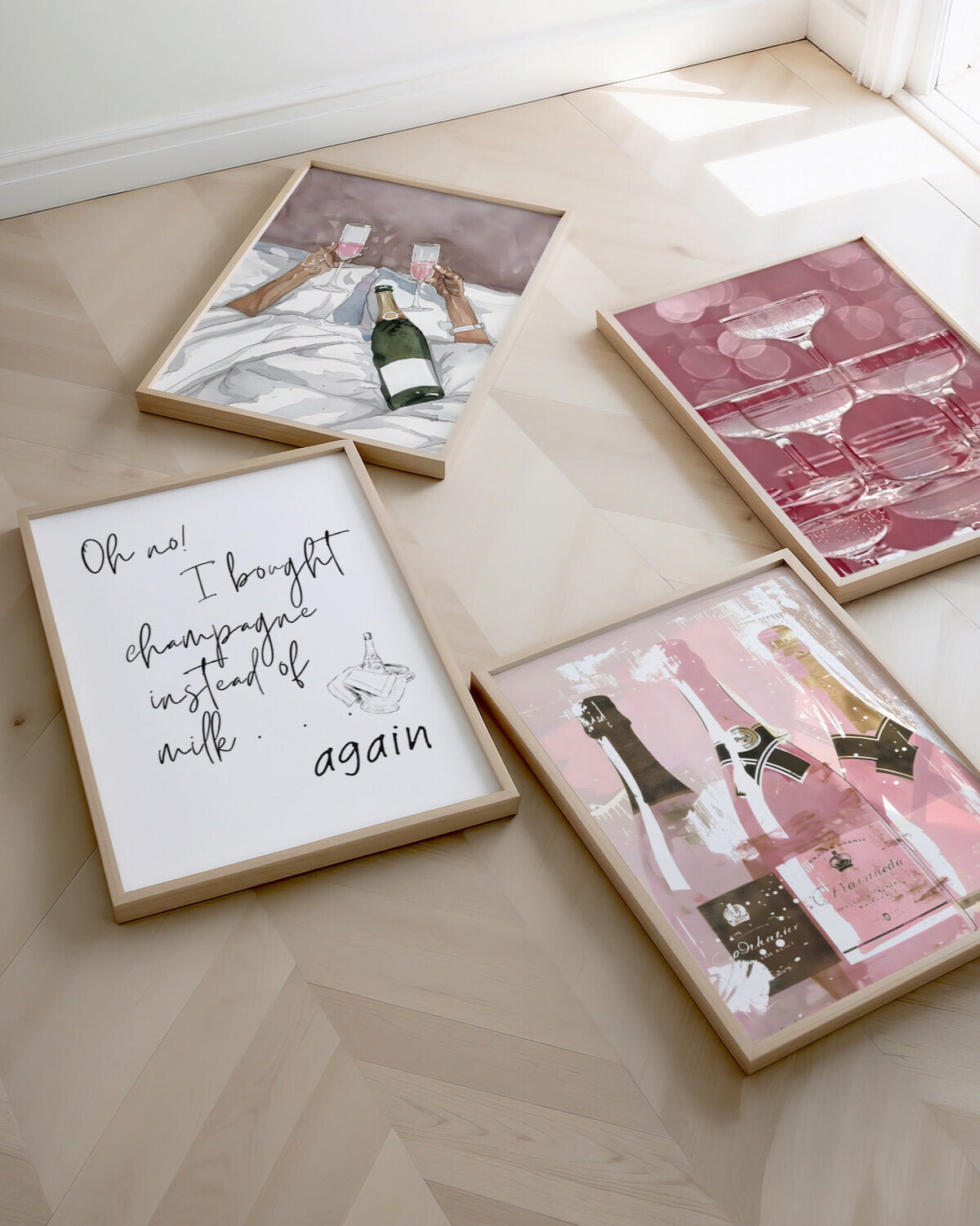 Posterux© | Pink Champagne Gallery Wall – Set of 4 Posters