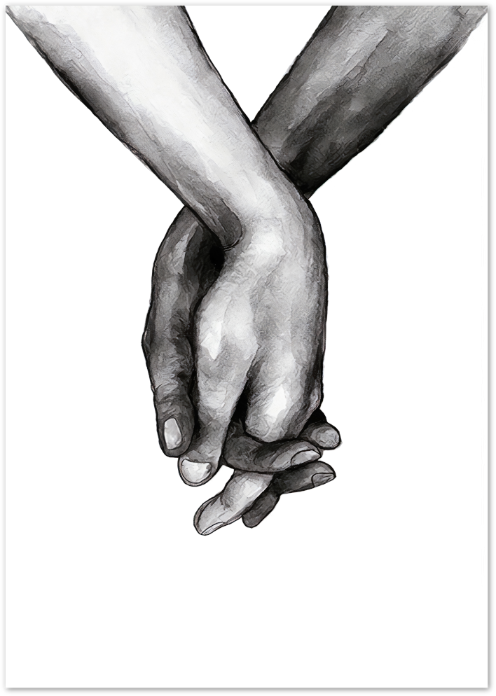 Posterux© | Holding Hands – Romantic Black & White Illustration