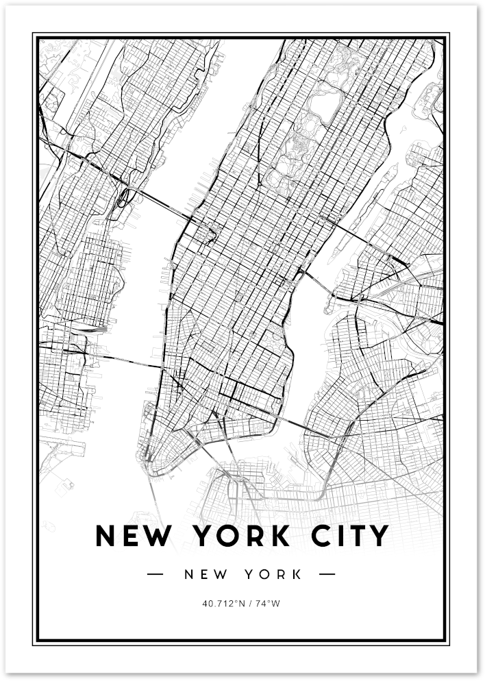 Posterux© | New York City Map – Minimalist Black & White Poster