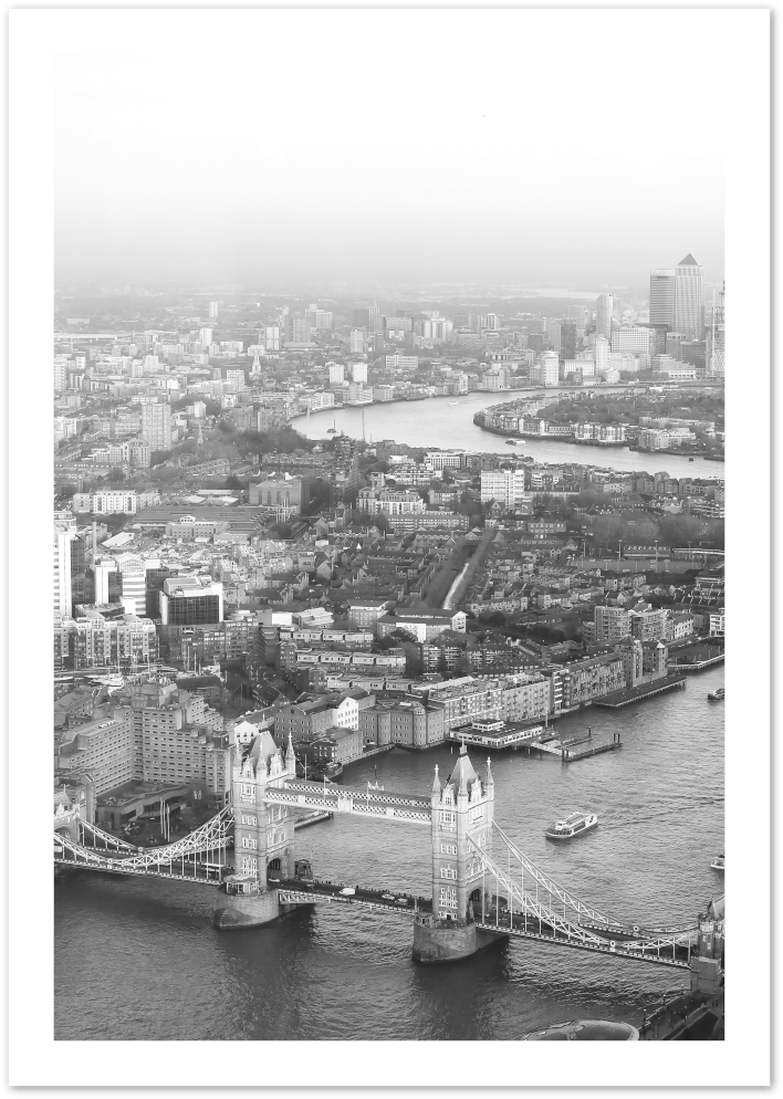 Posterux© | Aerial View of London – Black & White Photography Poster