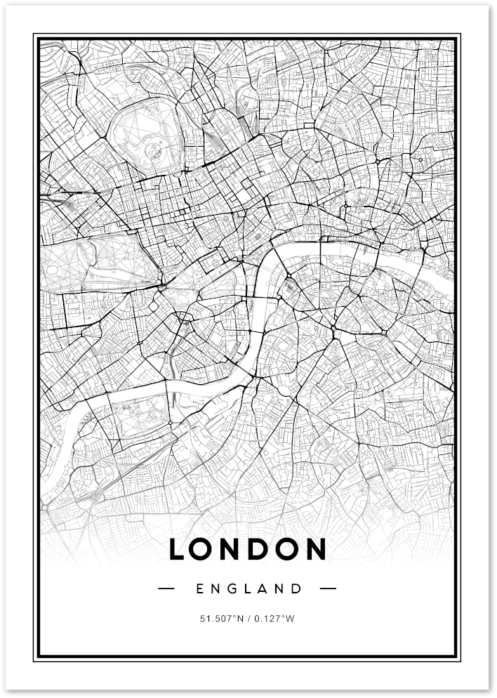 Posterux© | London City Map – Minimalist Black & White Poster