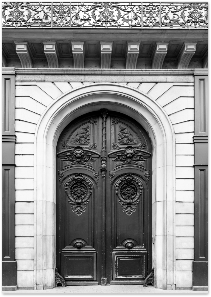 Posterux© | Ornate Parisian Door – Black & White Photography Poster