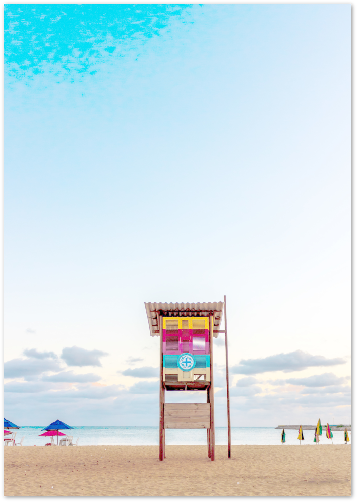 Posterux© | Vibrant Beach Lifeguard Tower Poster – Tropical Coastal Art