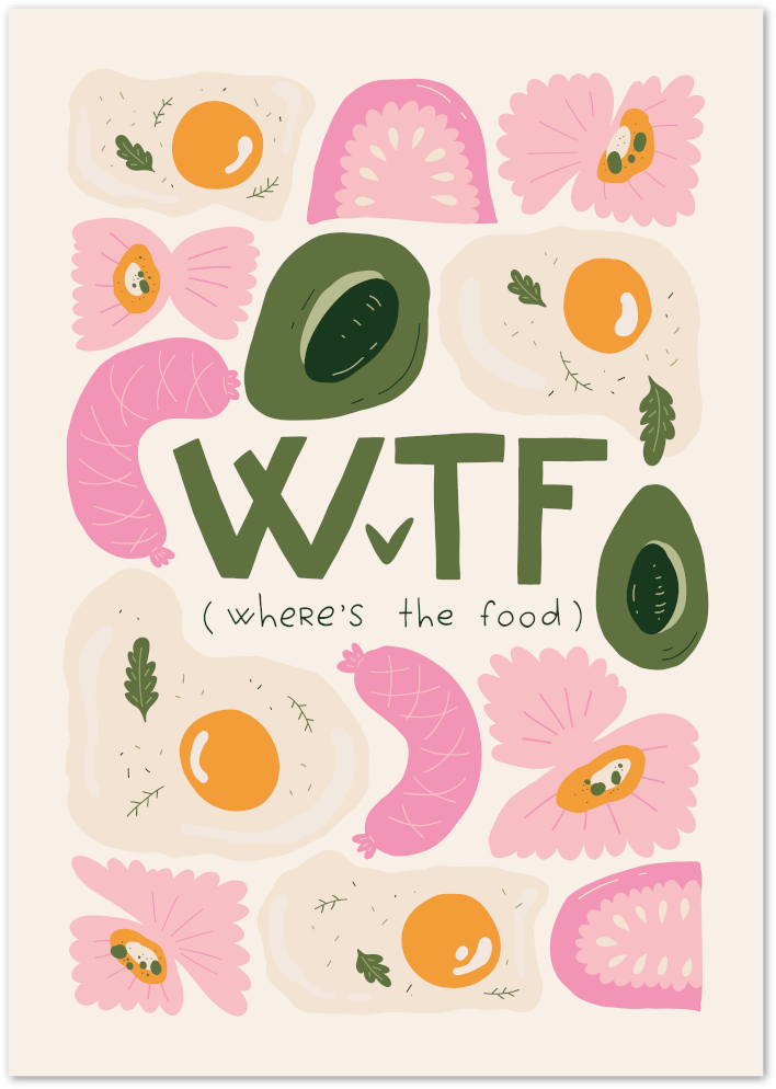 Posterux© | WTF (Where’s The Food) Poster – Fun Playful Kitchen Art