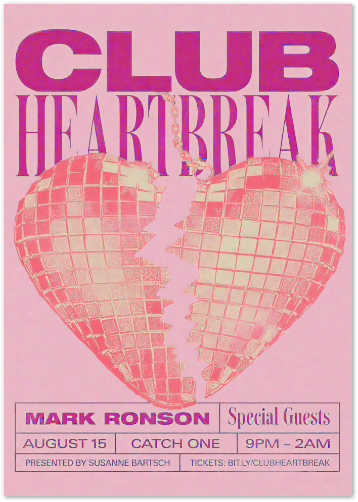 Posterux© | Club Heartbreak Poster – Retro Pink Party Vibes