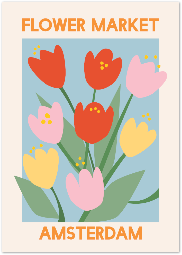 Posterux© | Amsterdam Flower Market Poster – Dutch Tulip Art