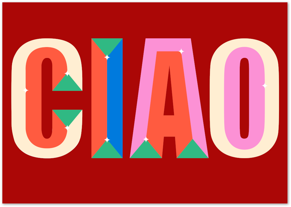 Posterux© | Ciao Typography Poster – Vibrant Italian Pop Art