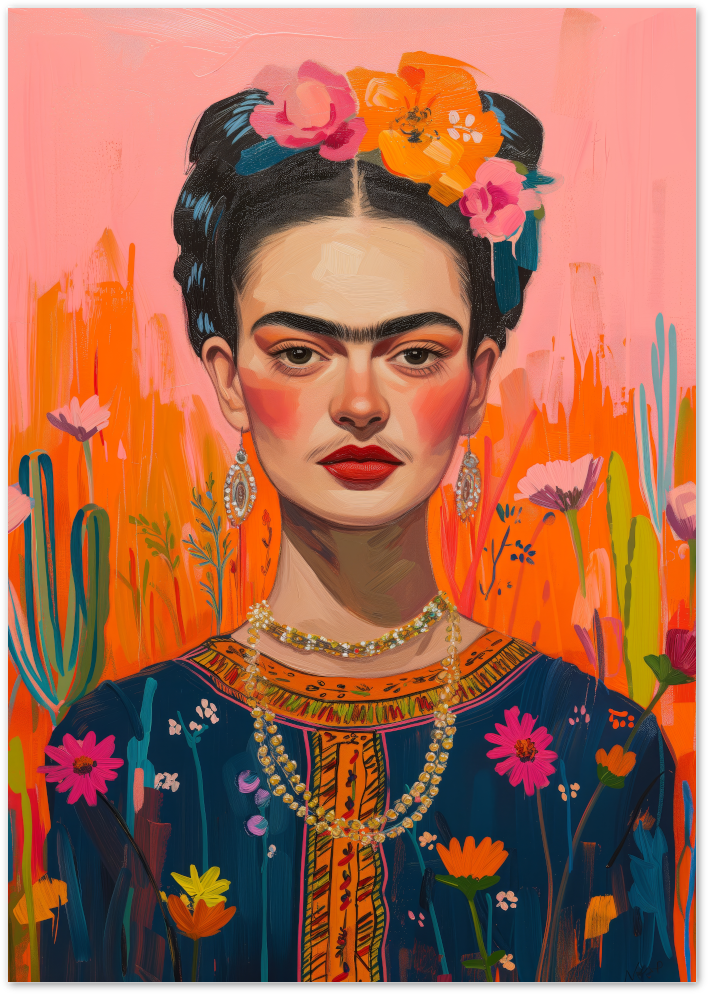 Posterux© | Frida with Flowers Poster – Colorful Feminist Portrait Art