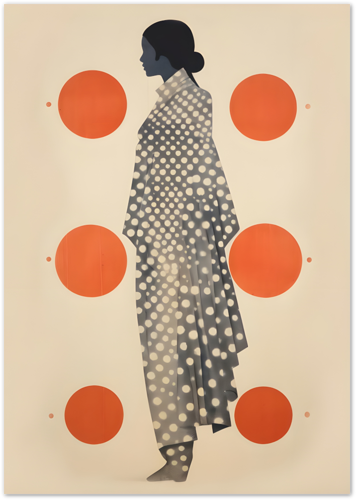 Posterux© | Polka Dot Woman Poster – Minimalist Japanese-Style Silhouette