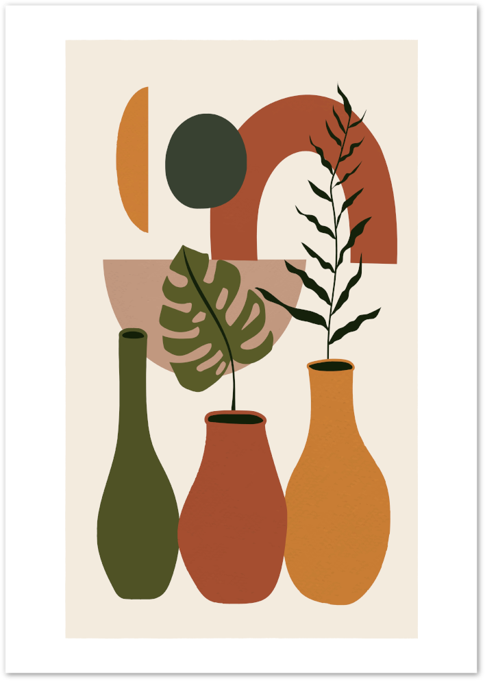 Posterux© | Abstract Botanical Vases Poster – Minimalist Nature Design