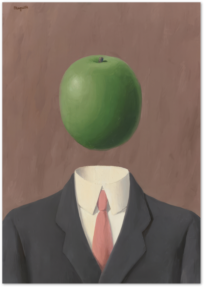 Posterux© | Green Apple Head Poster – Surrealist Magritte-Inspired Art