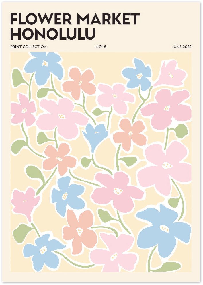 Posterux© | Flower Market Honolulu Poster – Pastel Botanical Print