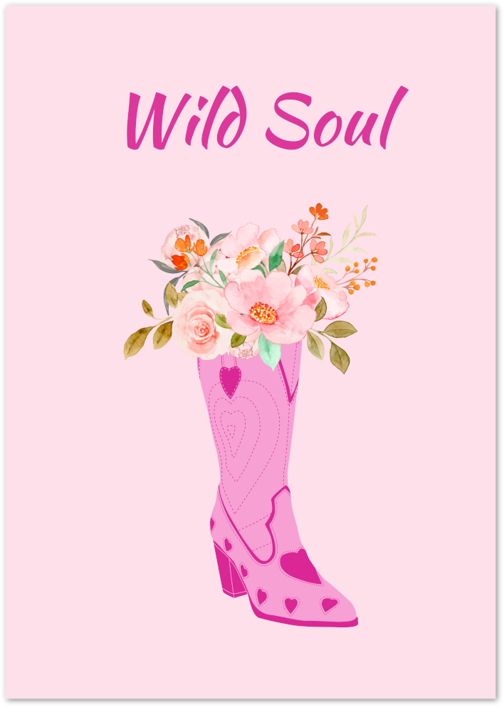 Posterux© | Wild Soul Poster – Pink Western Boot Floral Art