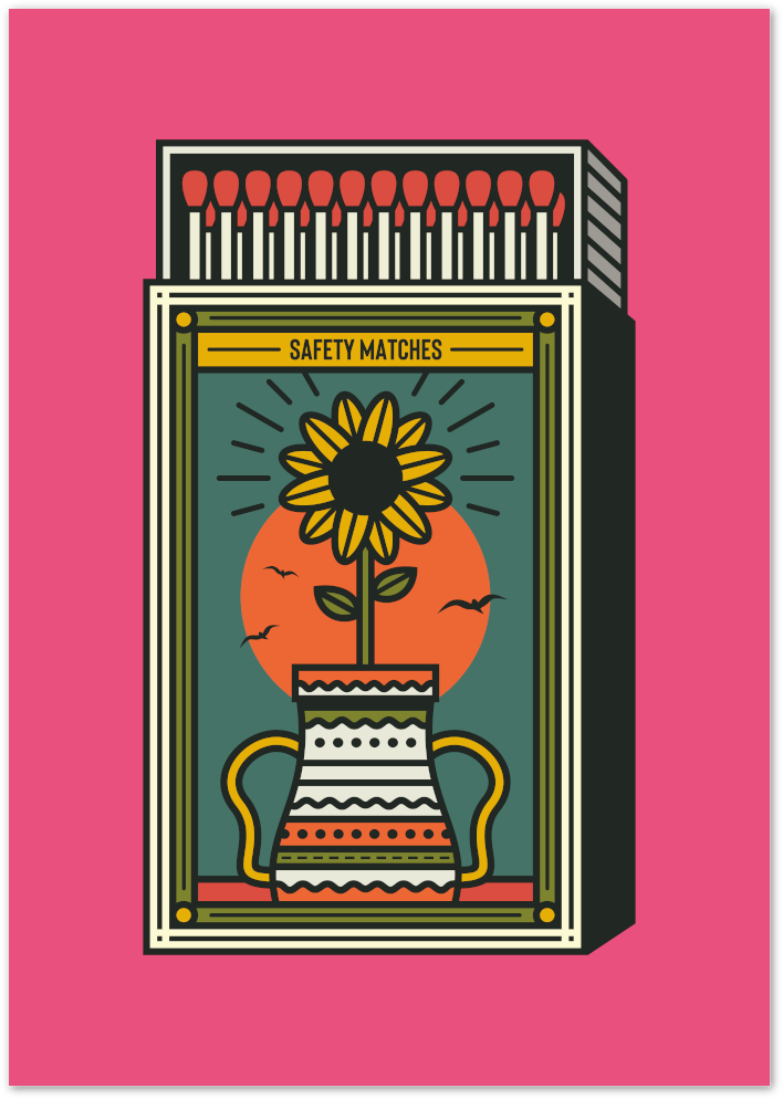 Posterux© | Sunflower Matches Poster – Retro Matchbox Wall Art