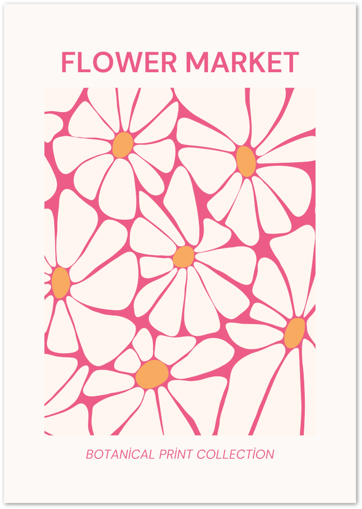 Posterux© | Pink Daisy Flower Market Poster – Retro Botanical Wall Art