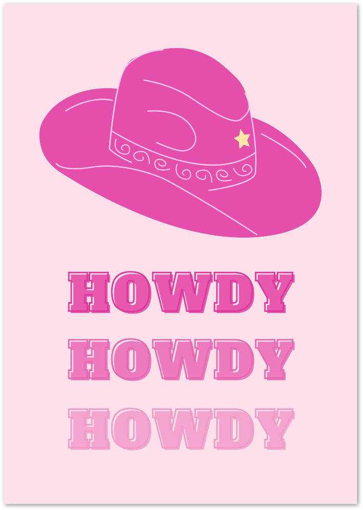 Posterux© | Pink Cowboy Howdy Poster – Western Retro Typography Art