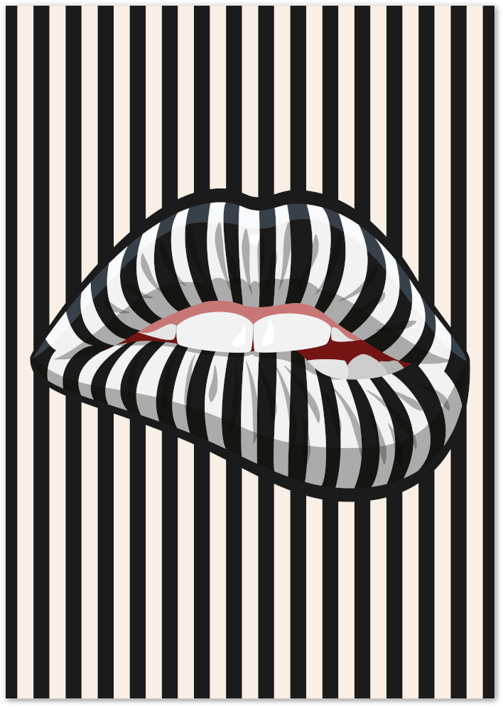 Posterux© | Optical Illusion Lips Poster – Black and White Pop Art Print