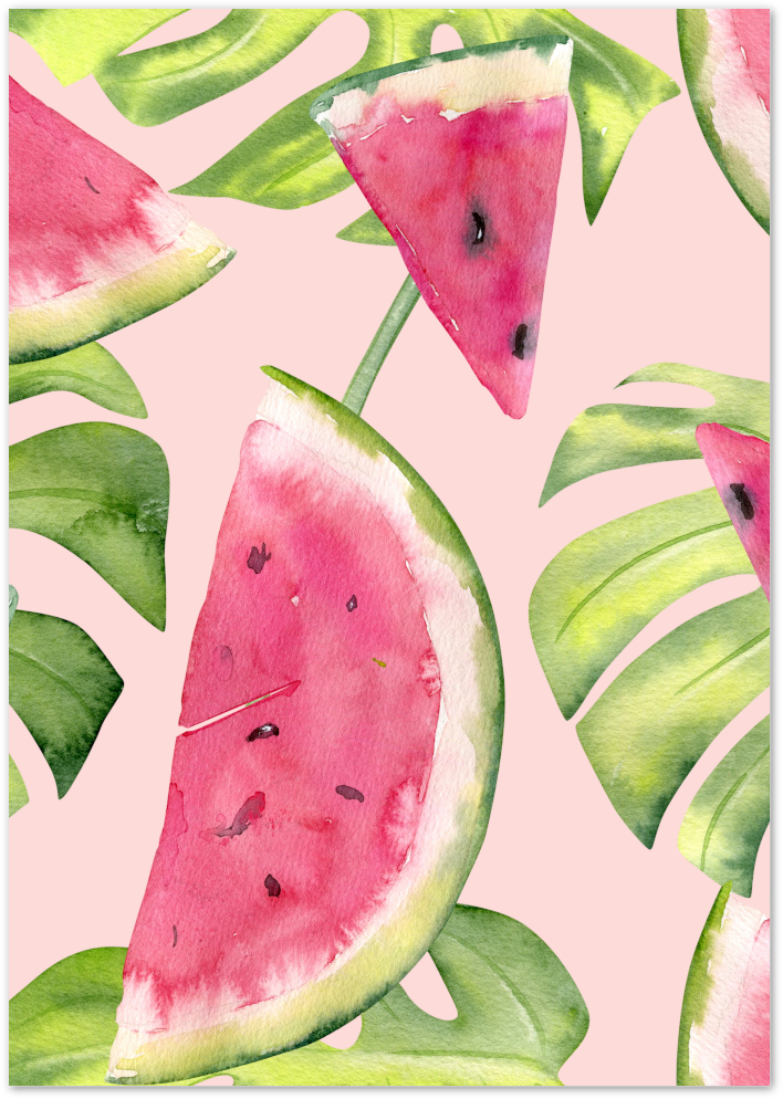 Posterux© | Watermelon Jungle Poster – Tropical Watercolor Summer Print