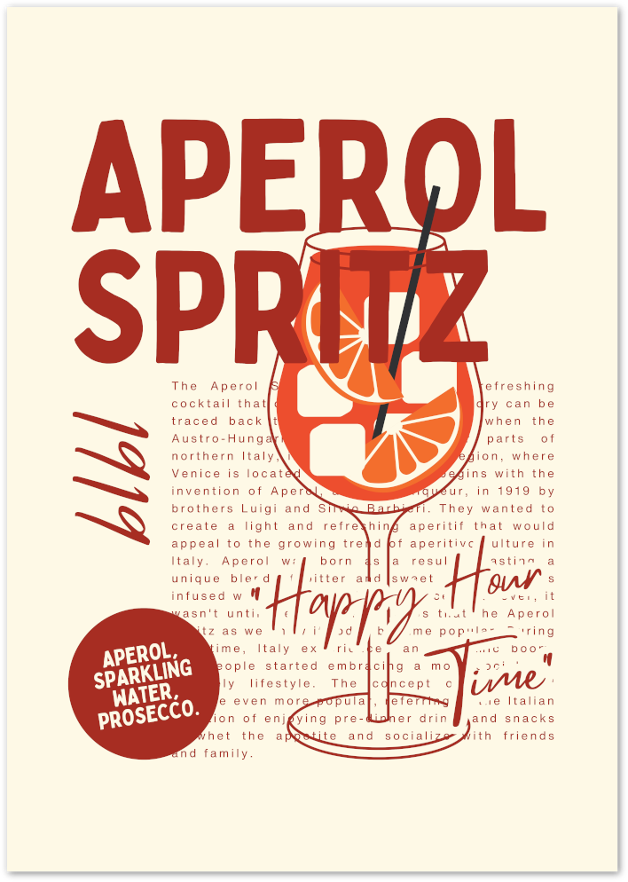 Posterux© | Aperol Spritz Poster – Retro Cocktail Happy Hour Wall Art