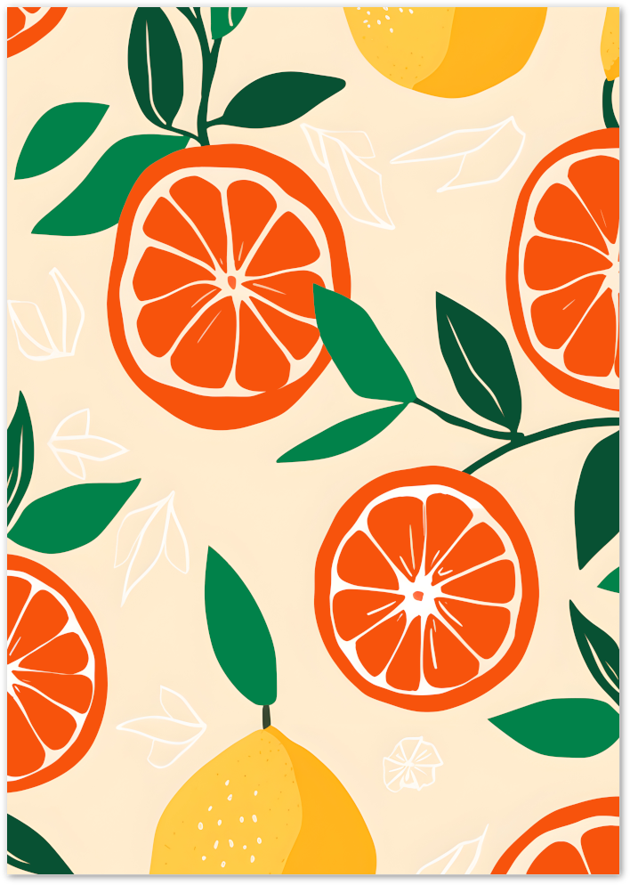 Posterux© | Citrus Grove Poster – Lemon & Orange Fruit Pattern Wall Art