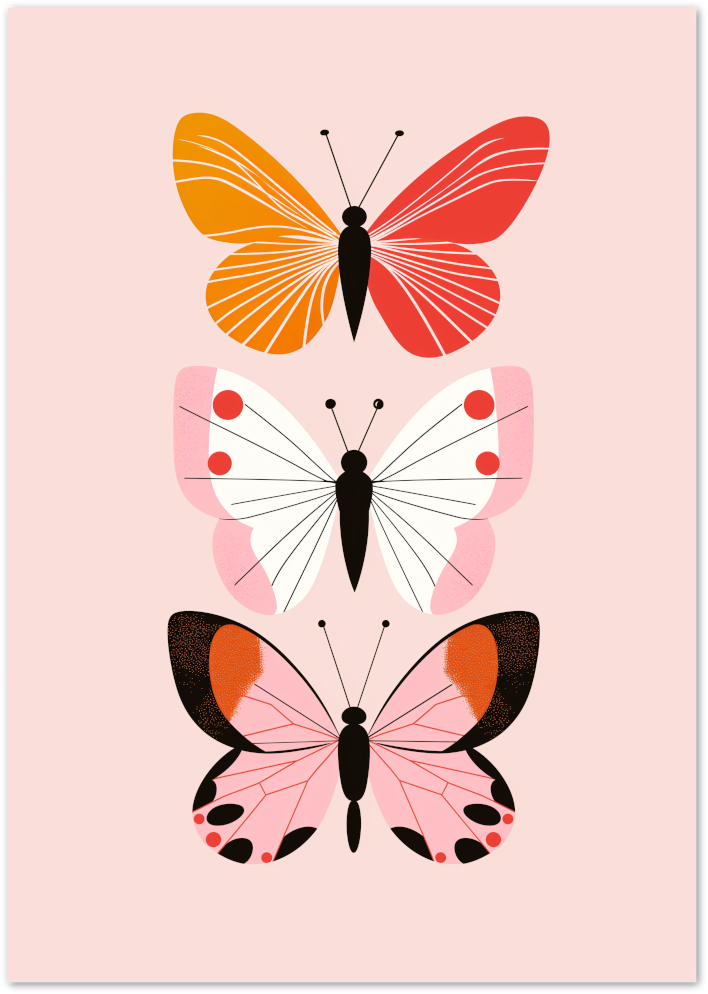 Posterux© | Trio of Butterflies Poster – Orange Gradient Insect Wall Art