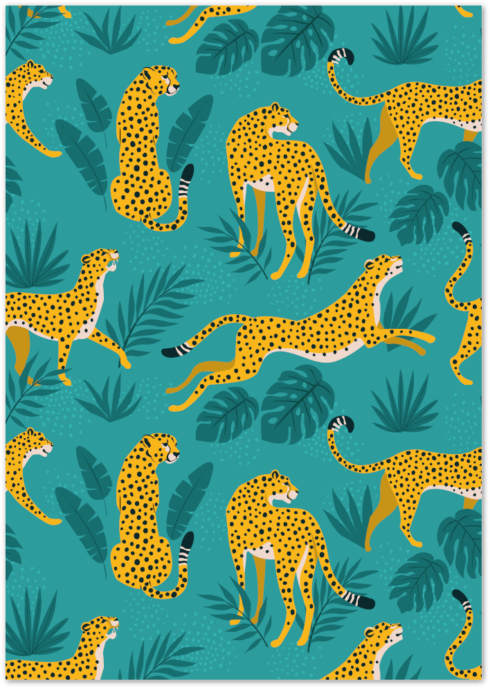 Posterux© | Cheetah Jungle Pattern Poster – Tropical Safari Animal Art