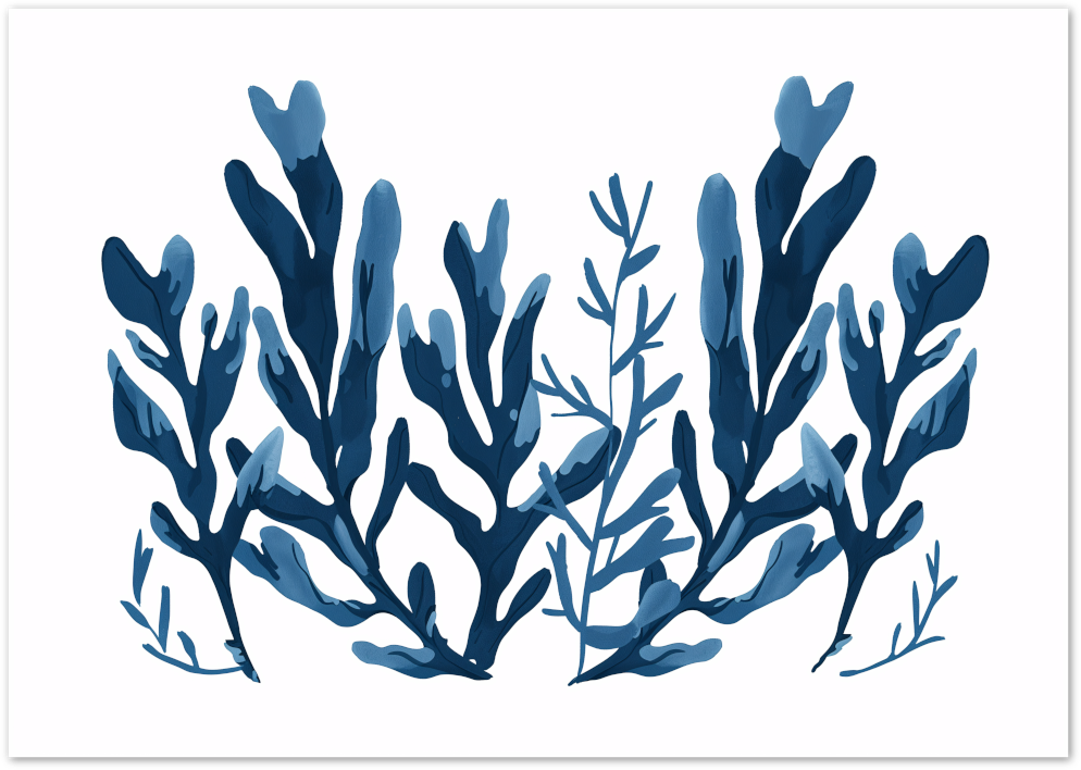 Posterux© | Blue Seaweed Poster – Ocean Botanical Illustration