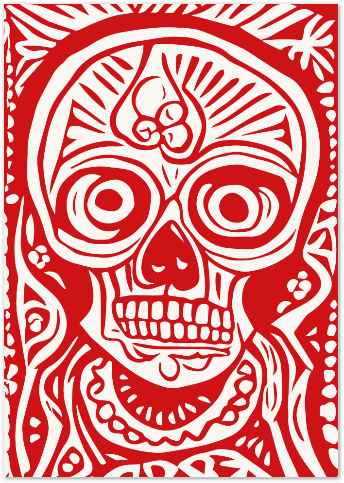 Posterux© | Day of the Dead Skull Poster – Red Mexican Folk Art Print