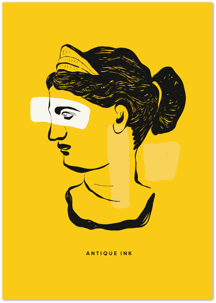 Posterux© | Antique Ink Yellow Portrait Poster – Classic Art Remix