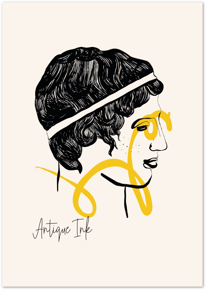 Posterux© | Antique Ink Face Poster – Vintage Head Sketch with Modern Accent