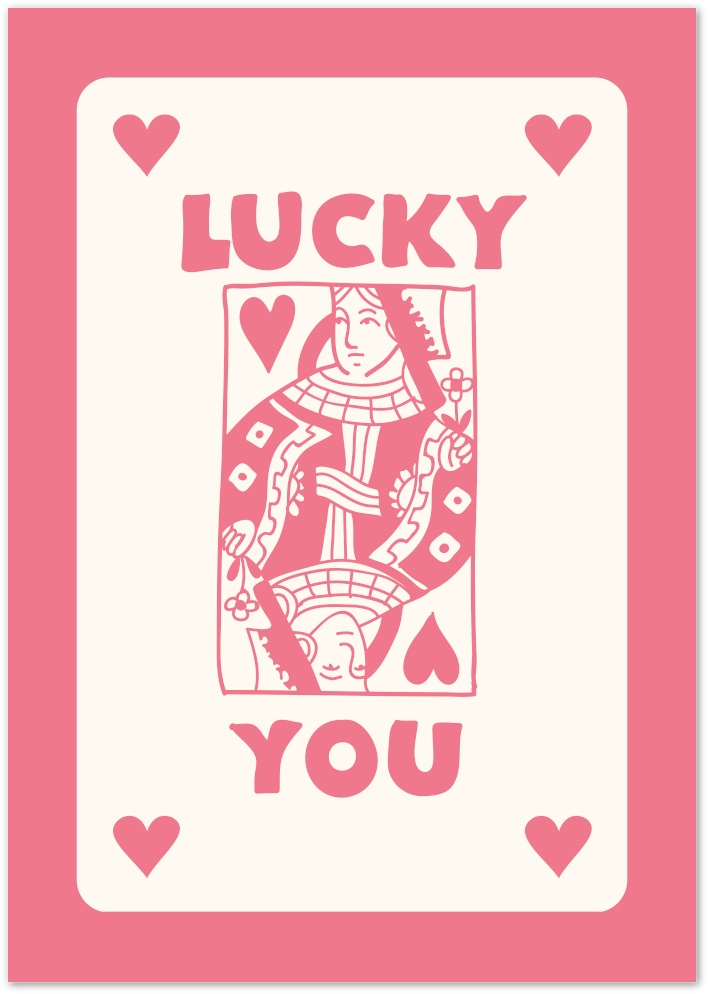 Posterux© | Lucky You Card Poster – Bold Pink Playing Card Art