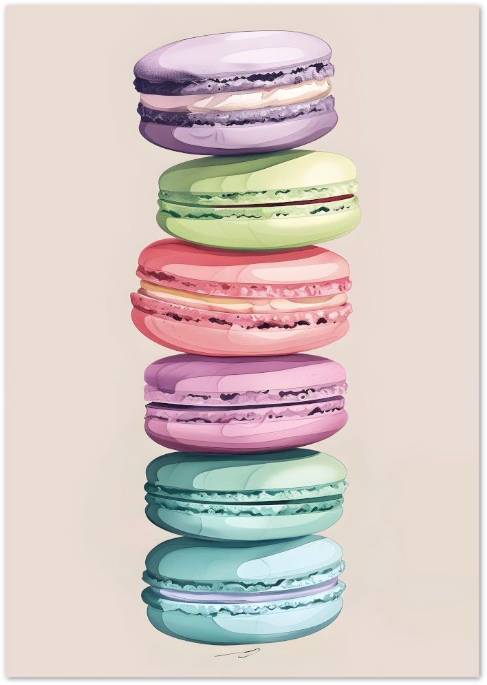 Posterux© | Macaron Tower Poster – Pastel French Dessert Illustration