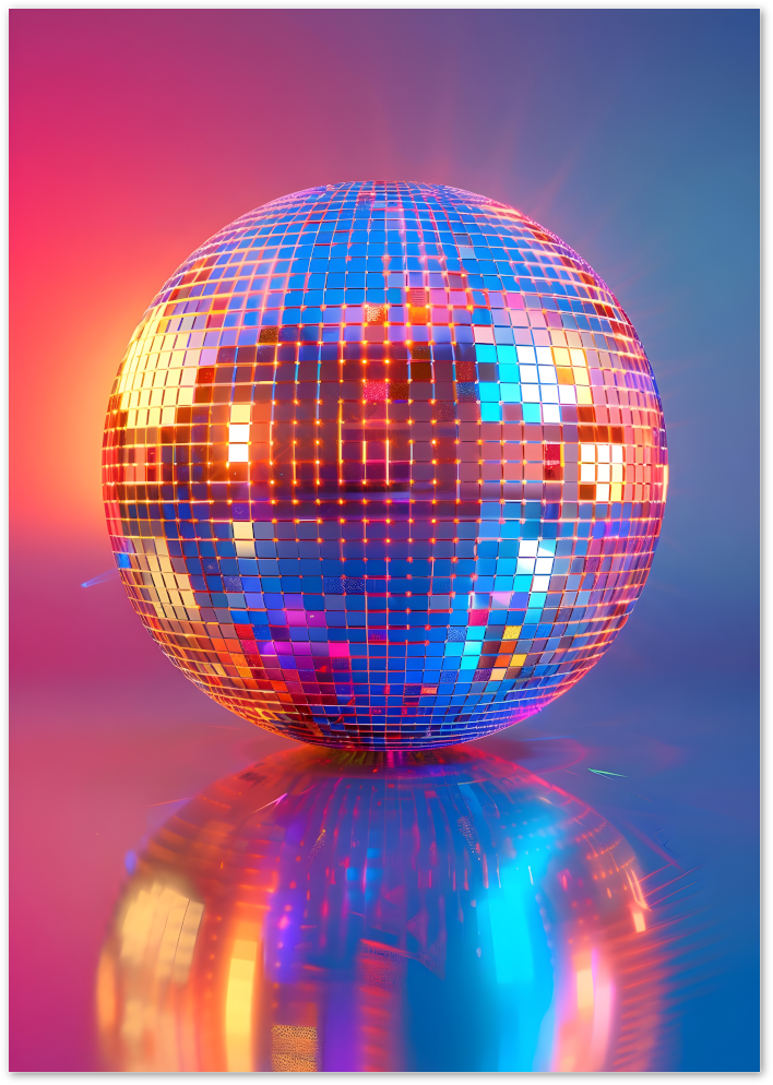 Posterux© | Neon Disco Ball Poster – Retro Nightlife Wall Art