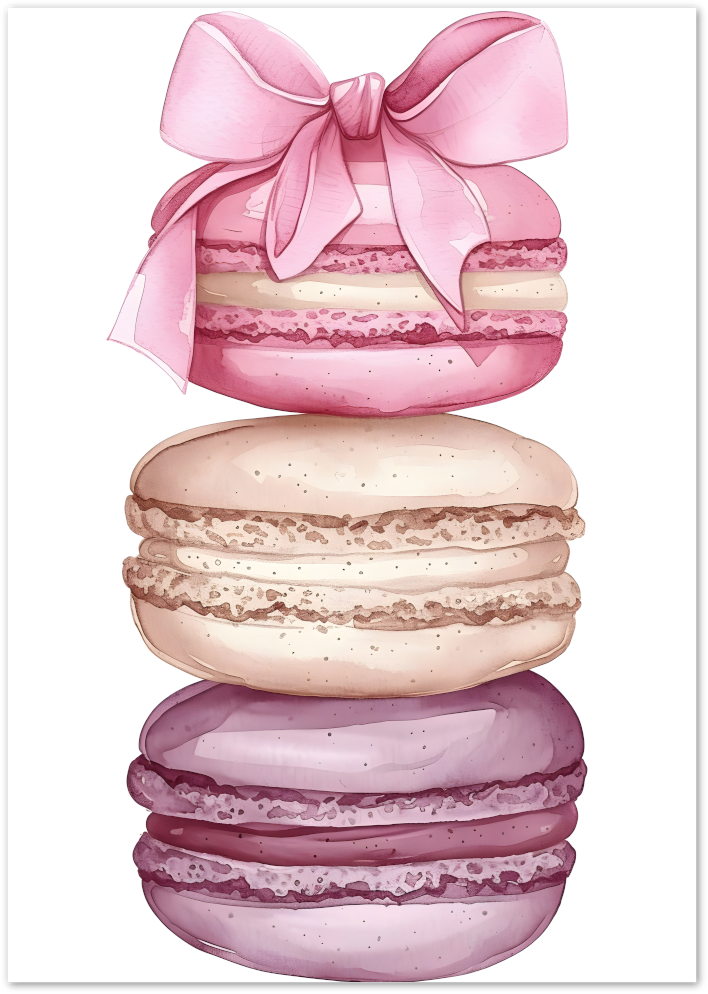 Posterux© | Pink Macaron Stack Poster – Sweet French Dessert Illustration