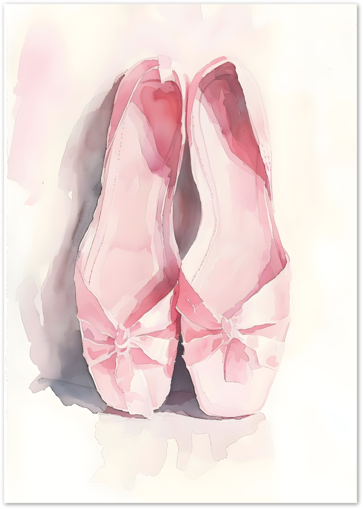 Posterux© | Ballet Flats in Watercolor Poster – Soft Pink Dance Art
