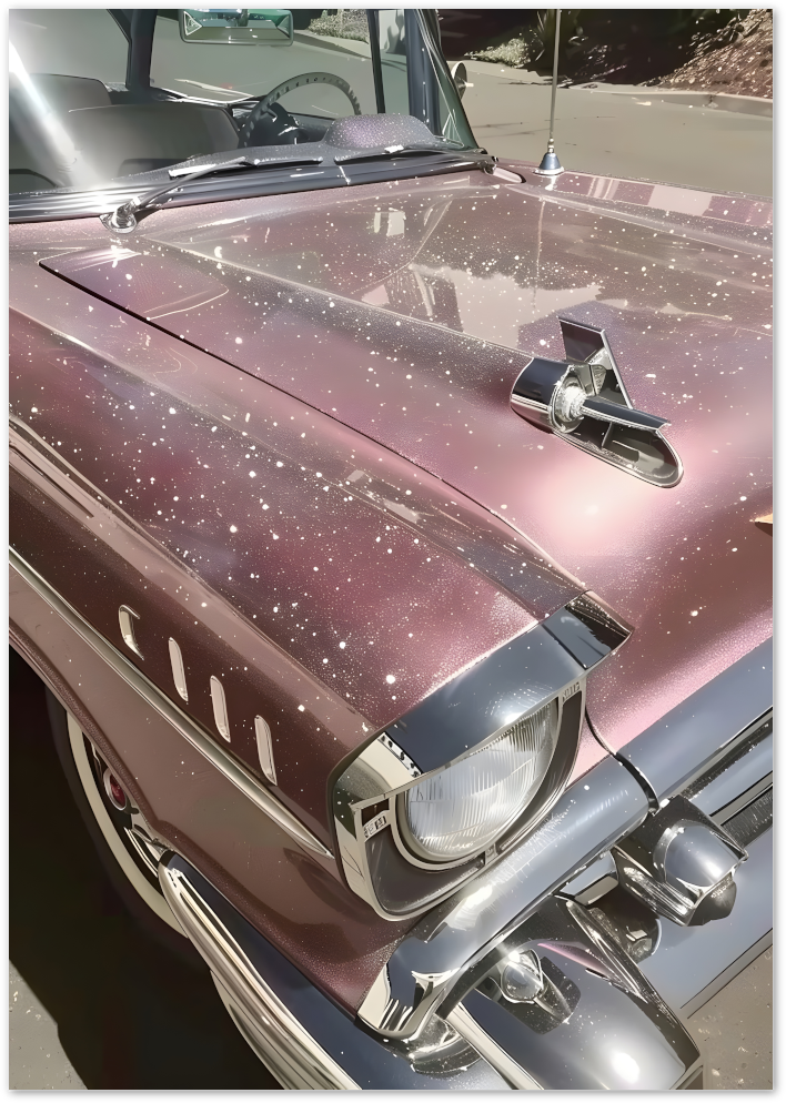 Posterux© | Vintage Sparkle Car Poster – Shiny Retro Glam Wall Art