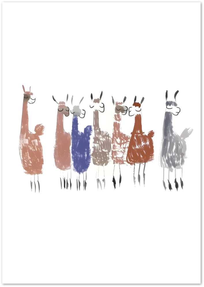 Posterux© | Happy Llamas Poster – Minimal Whimsical Animal Art