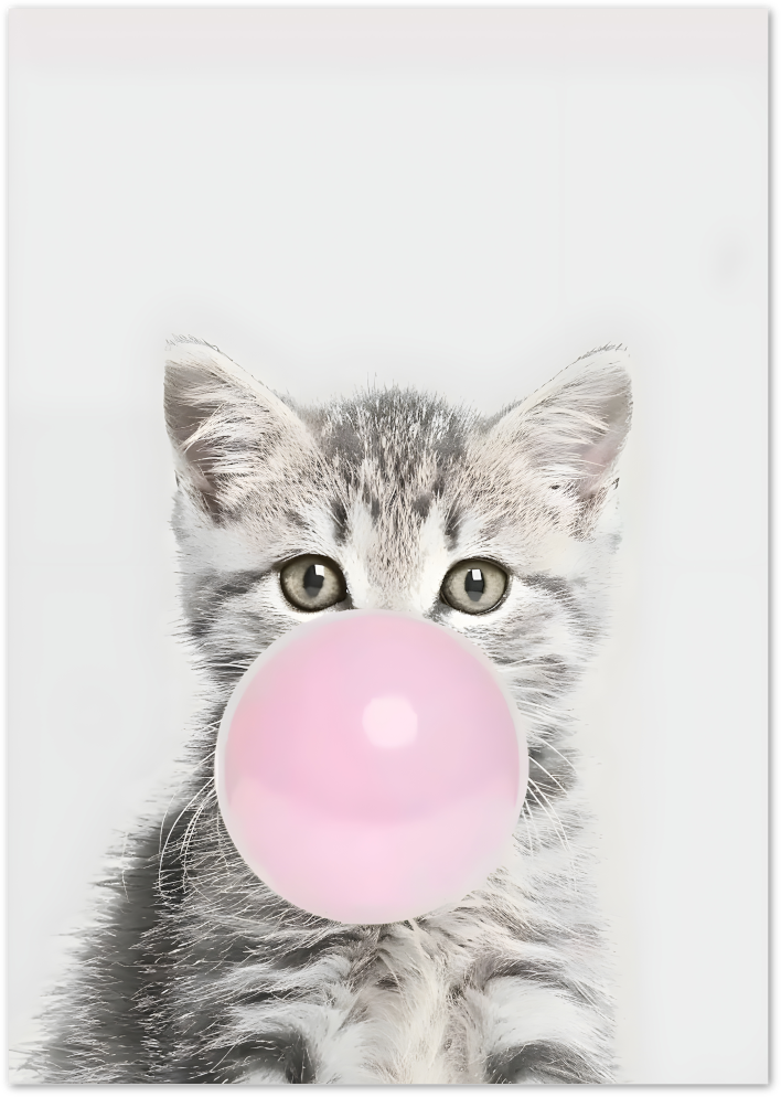 Posterux© | Bubblegum Kitten Poster – Cute Grey Cat Pop Art Print
