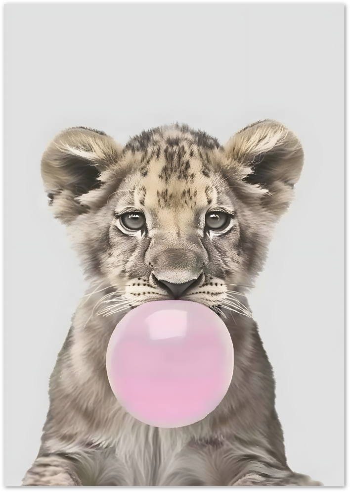 Posterux© | Bubblegum Lion Cub Poster – Cute Jungle Pop Art Print