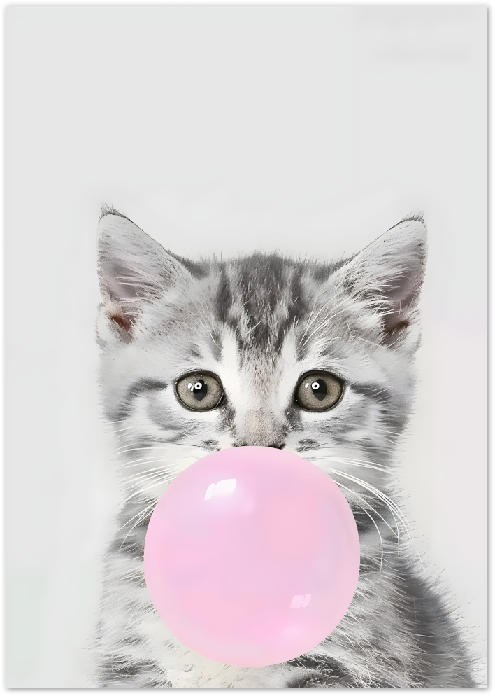 Posterux© | Bubblegum Kitten Poster – Cute Grey Cat Pop Art Print