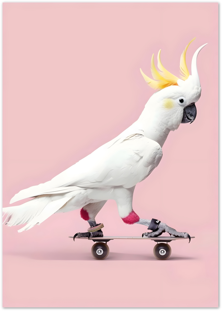 Posterux© | Skateboarding Cockatoo Poster – Cool Animal Pop Art