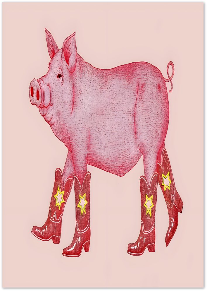 Posterux© | Cowboy Pig Poster – Whimsical Farm Animal Art