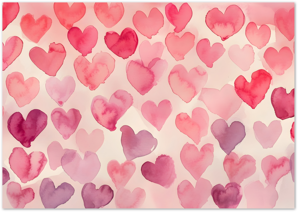 Posterux© | Watercolor Hearts Poster – Pink Love Pattern Wall Art