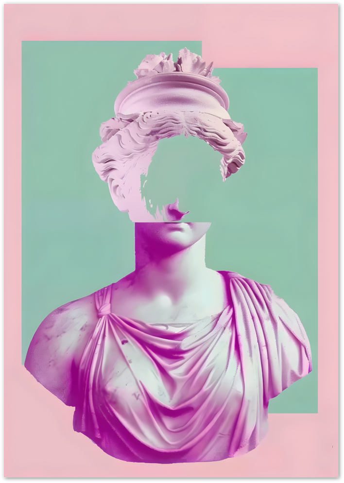 Posterux© | Classical Bust Poster – Neoclassical Pink Statue Print