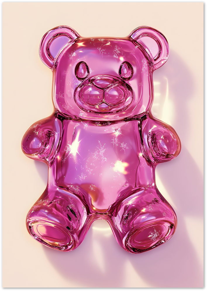Posterux© | Pink Gummy Bear Poster – Glossy Candy Delight