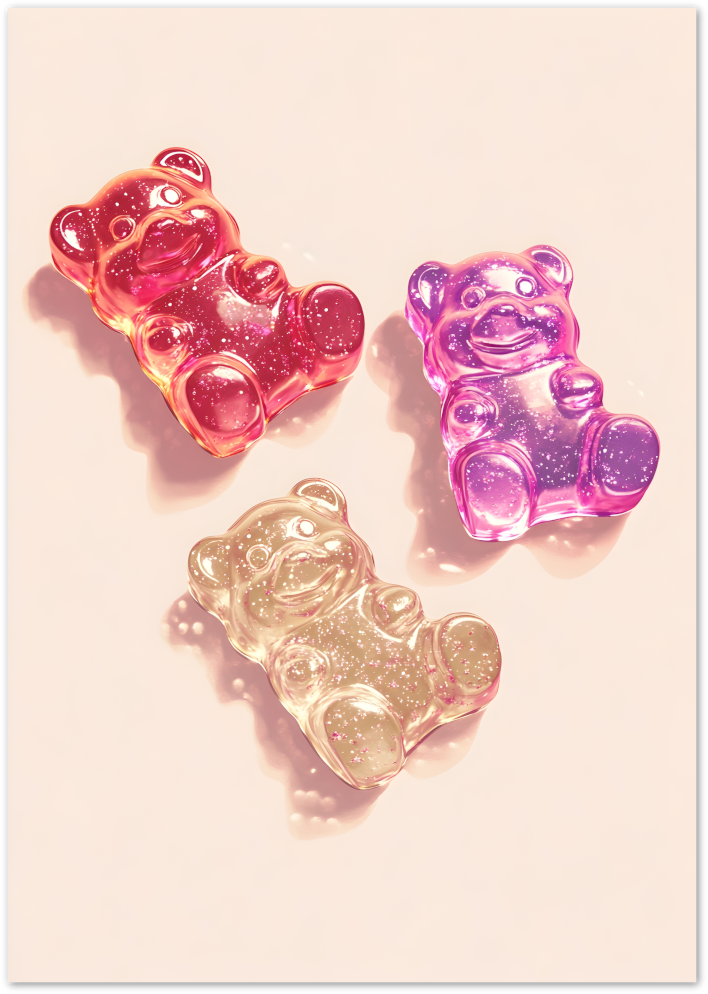 Posterux© | Gummy Bear Trio Poster – Colorful Candy Charm