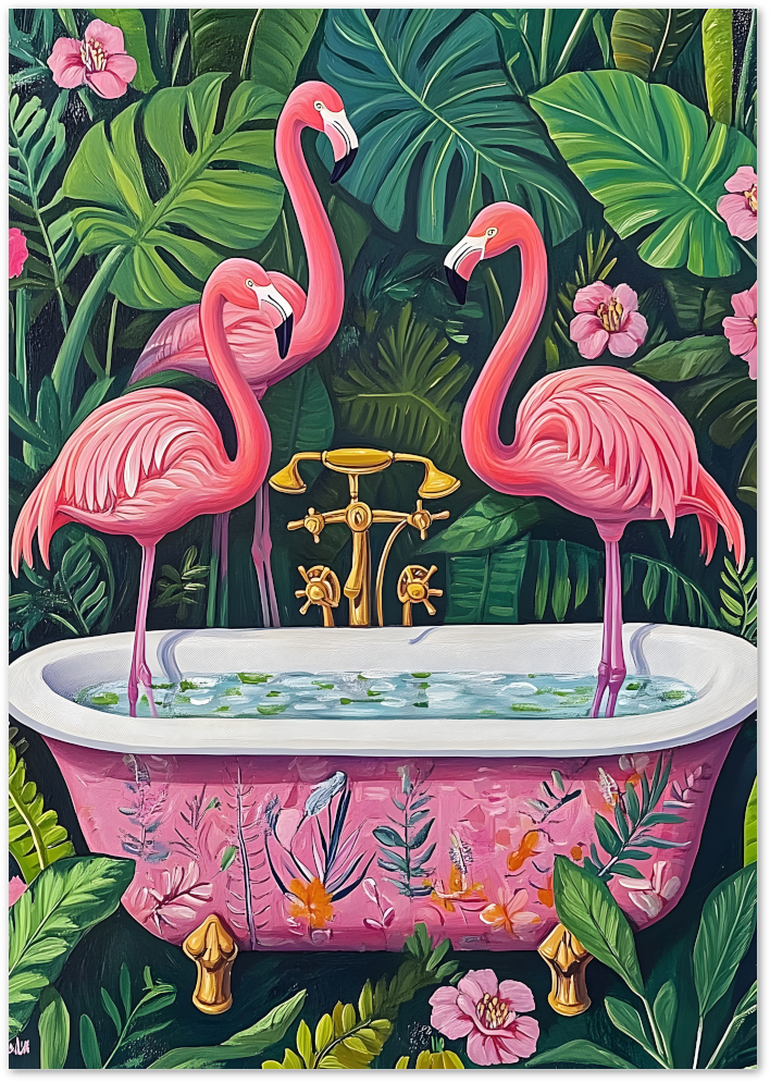 Posterux© | Flamingo Bath – Tropical Jungle Poster