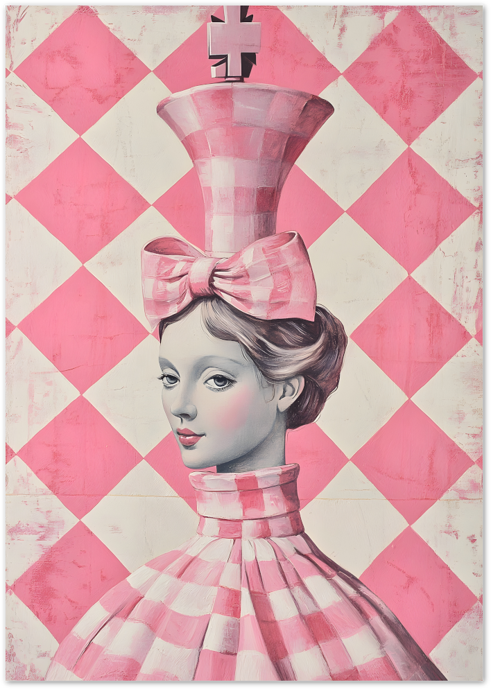 Posterux© | Pink Chess Queen – Surreal Fashion Art Print